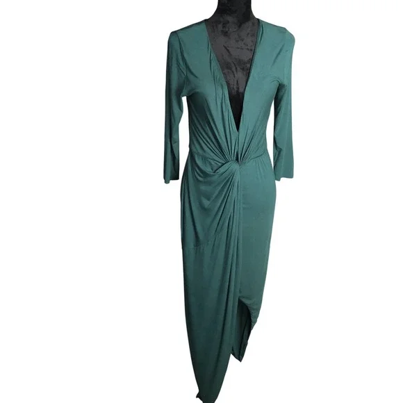 LOVERS+FRIENDS NWT Sexy Green Sexy Deep V Neck High Low Maxi Party Dress $178 M